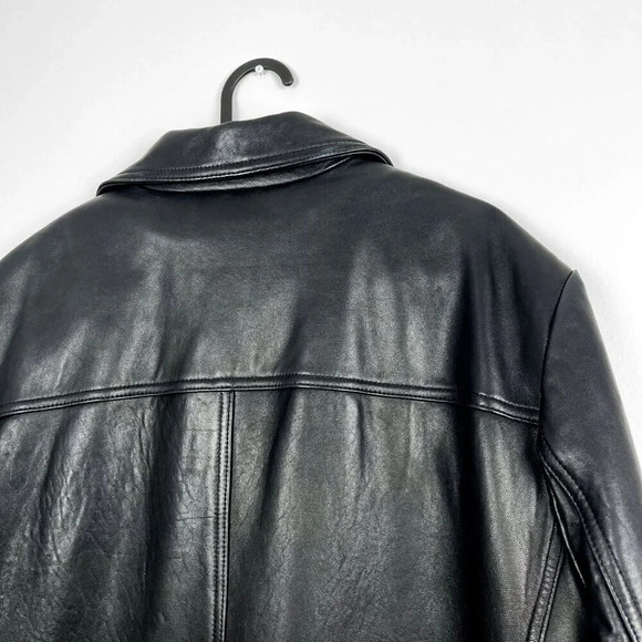 Wilsons Pelle Studio Men's Medium Black Genuine Leather Coat 90s Vintage - Picture 7 of 7
